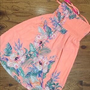 Women's Coral Floral Sundress - Strapless Summer Dress